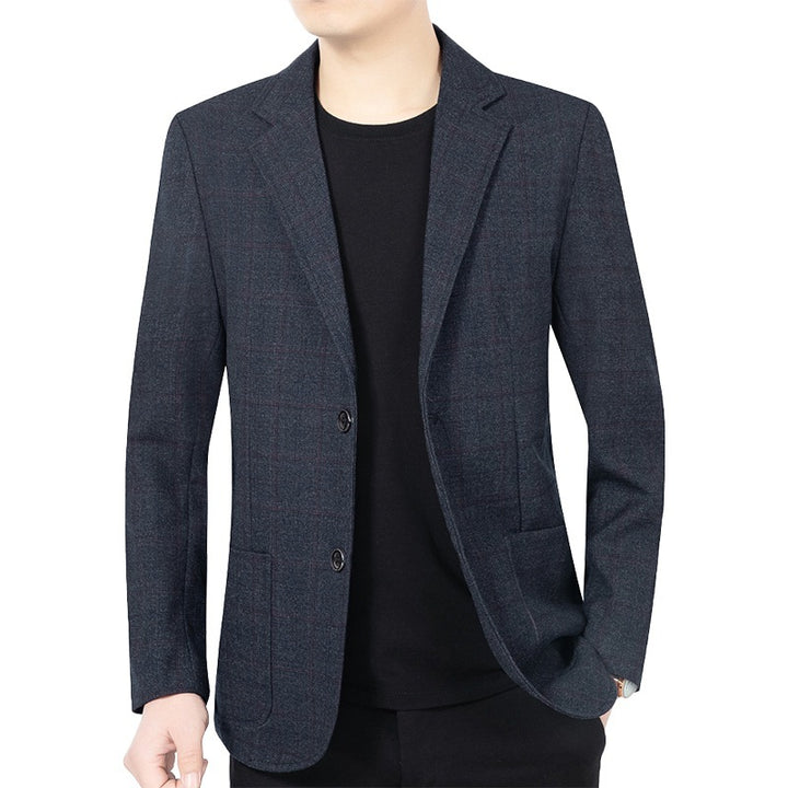 Herren Karierter halbstrukturierter Casual-Blazer aus Wollmix mit aufgesetzten Taschen Drune