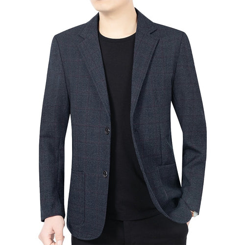 Herren Karierter halbstrukturierter Casual-Blazer aus Wollmix mit aufgesetzten Taschen Drune