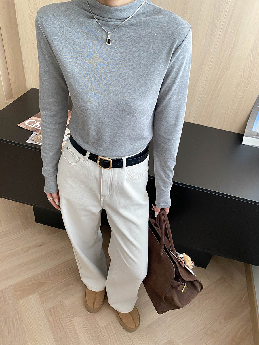 Damen hochwertiges Langarmshirt mit elegantem Stehkragen Drune