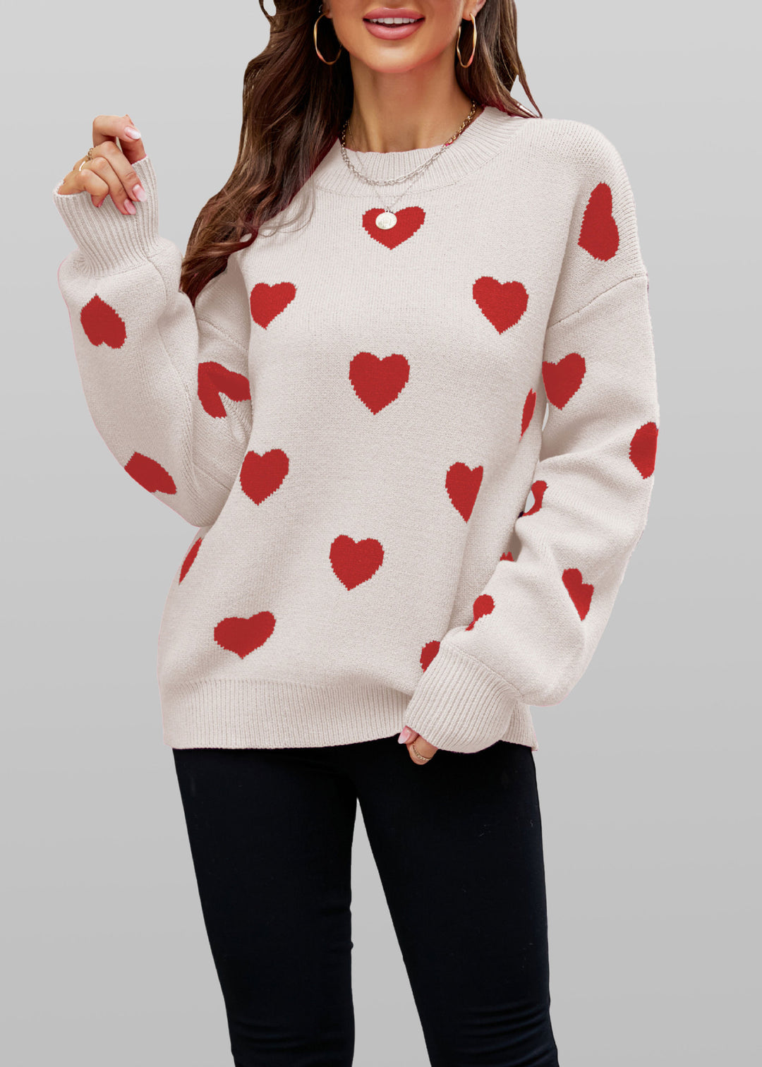 Damen Herzmuster Pullover Drune
