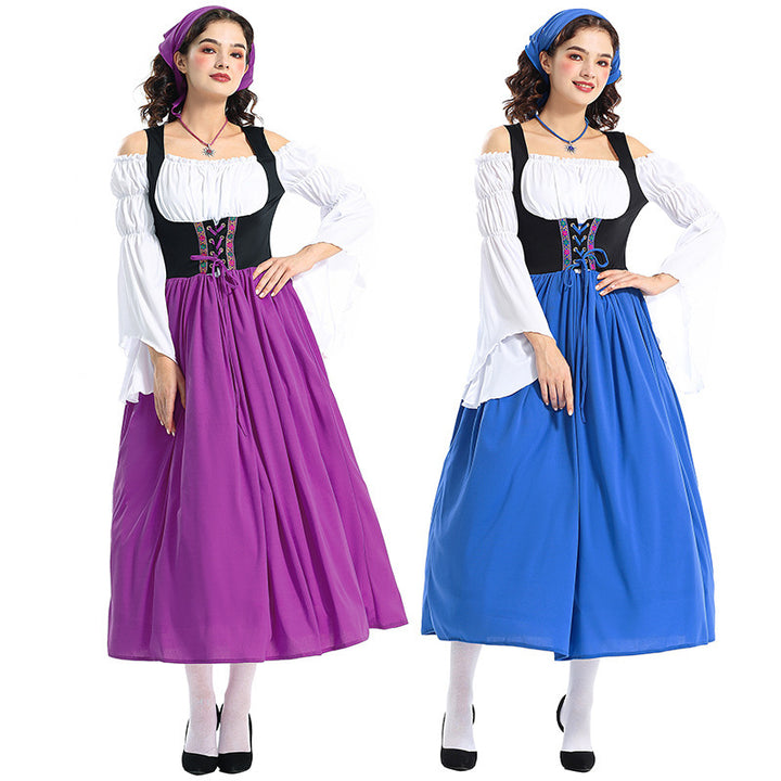 Damen nan Renaissance-Bauernkleid mit geschnürtem Mieder, schulterfreiem Carmen-Oberteil und weitem Rock Drune