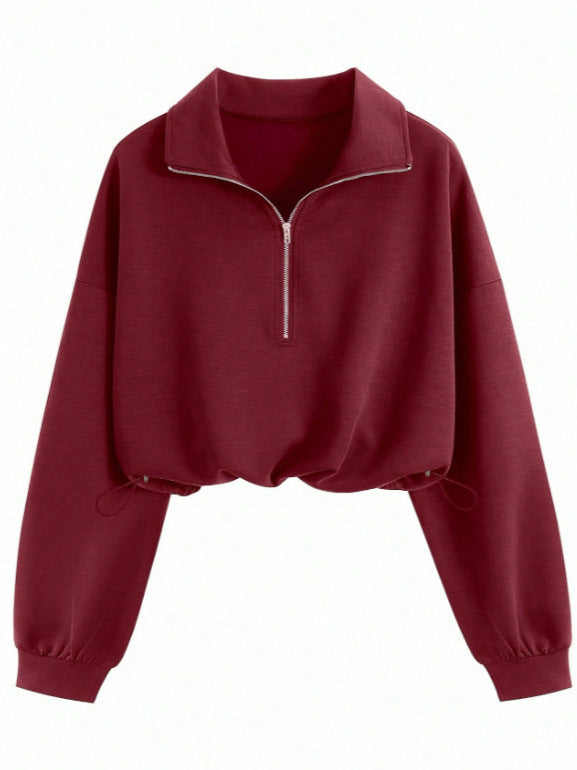 Damen Kurz geschnittenes Halbzip-Sweatshirt im Oversize-Schnitt mit Tunnelzug Drune