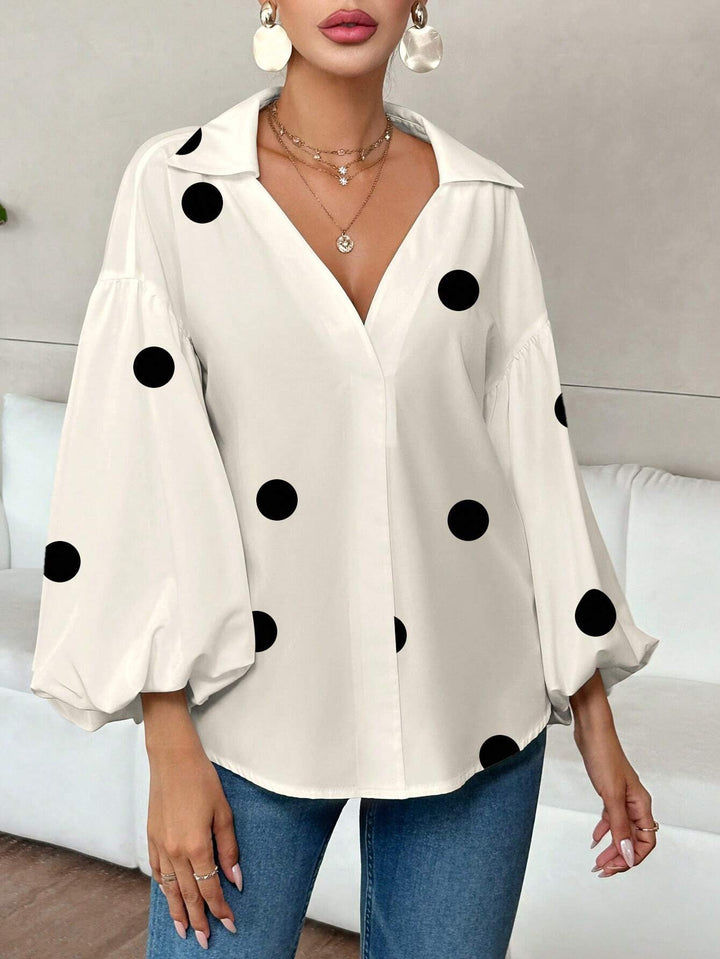 Damen Oversize-Bluse mit voluminösen Puffärmeln und Punktmuster Drune