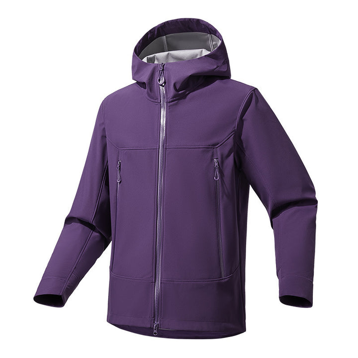 Herren Softshell‑Kapuzenjacke mit Stretch, wind- und wasserabweisender Membran und Zwei‑Wege‑Reißverschluss Drune