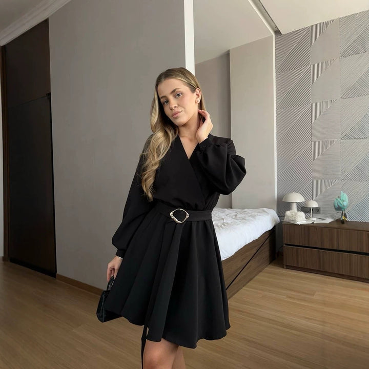 Damen Wickelkleid mit tailliertem Herzgürtel und voluminösem Swing-Rock Drune