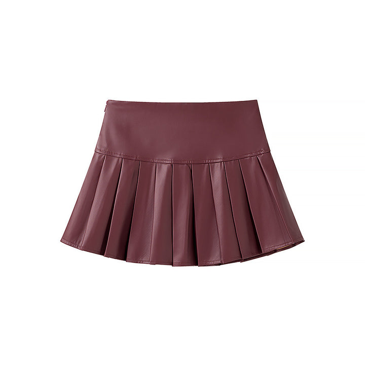 Damen nan tailliertes Doppelreiher-Blazer- und Faltenmini-Set aus veganem Leder Drune