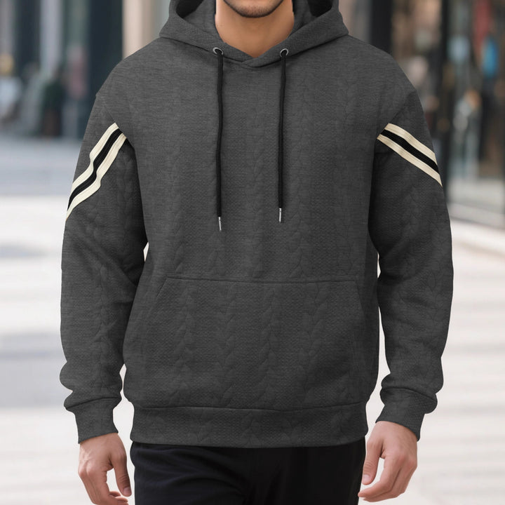 Herren Kabelstruktur-Kapuzenpullover mit Kängurutasche und Kontraststreifen Drune