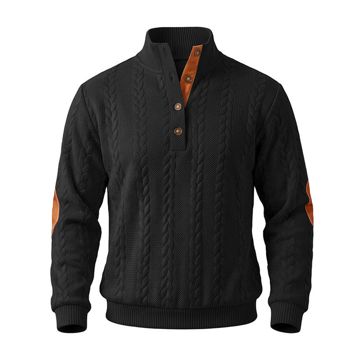 Herren Feinstrick-Troyer mit Zopfmuster, Lederdetails und Ellbogen-Patches Drune