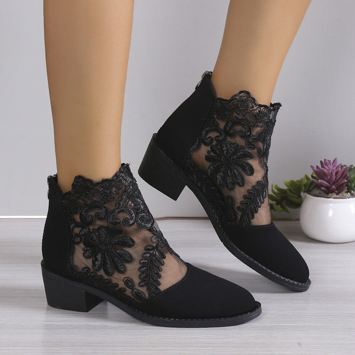 Damen modische Stiefeletten mit aufwendiger Spitzendecke Drune