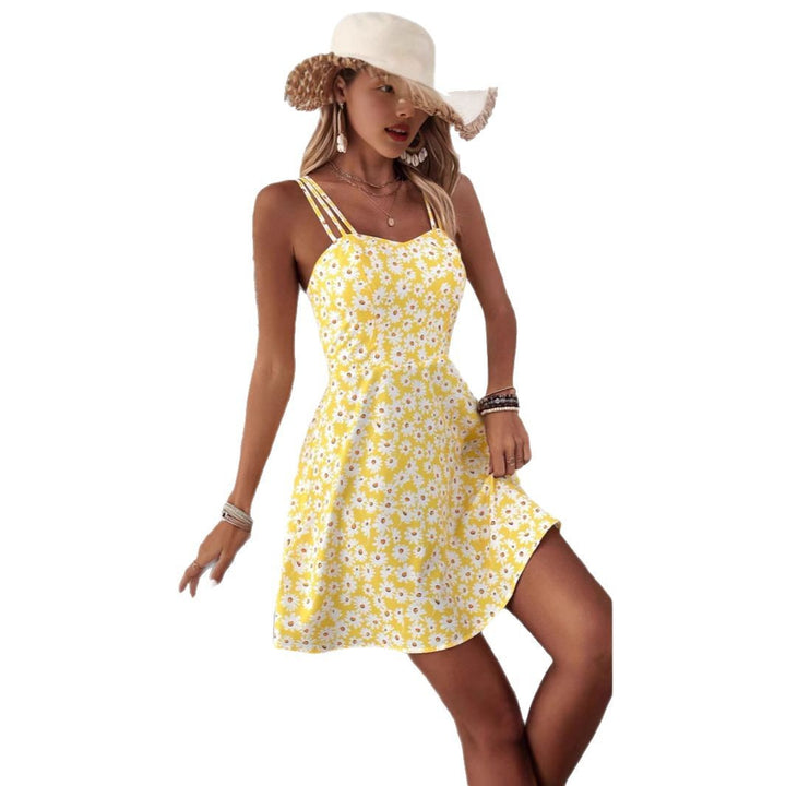 Damen Blühendes Sommerkleid mit verstellbaren Trägern und ausgestelltem Rock Drune