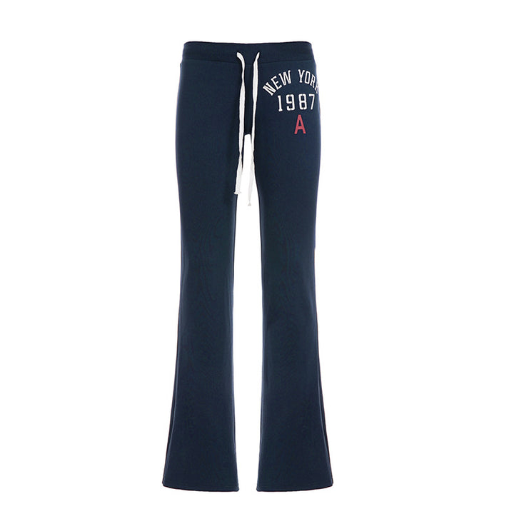 Damen nan weiche Flared-Jogginghose mit Kordelzug, Eingrifftaschen und auffälligem Love-Print Drune