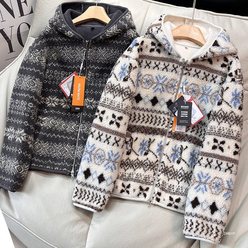 Damen kuschelige Fleecejacke mit Süddeutschem Muster Drune