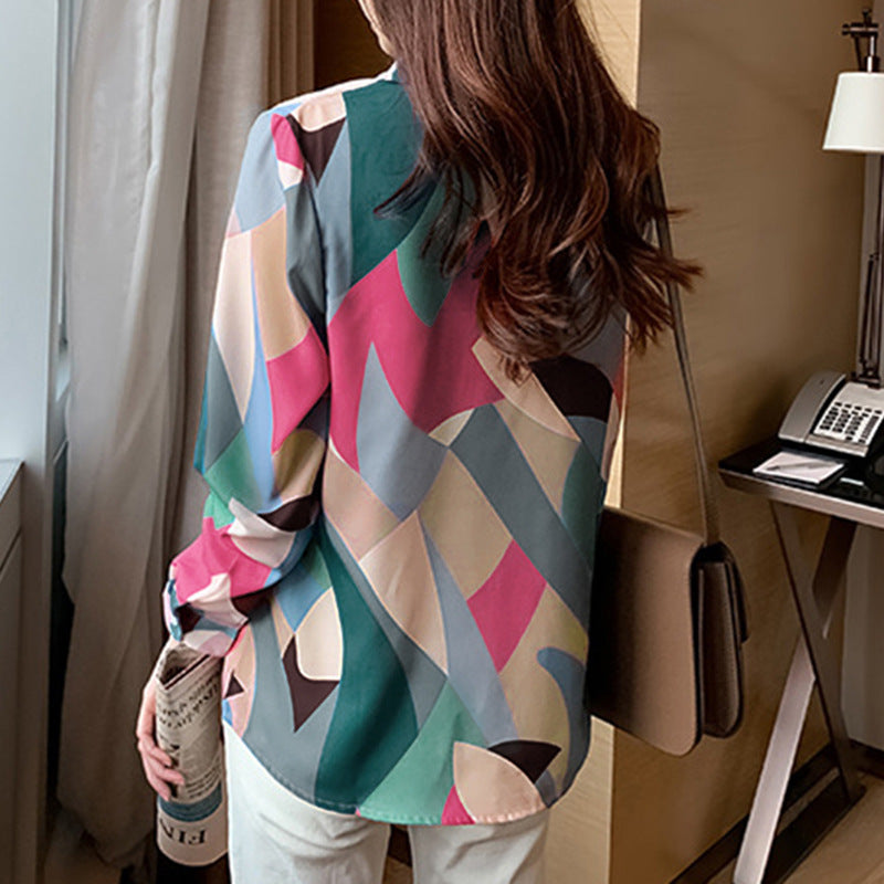 Damen Modische Bluse mit geometrischem Muster Drune