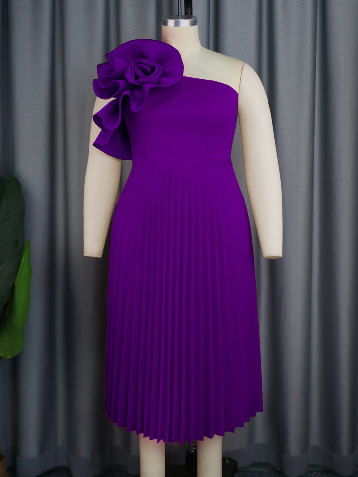 Damen Faltenrock Abendkleid mit asymmetrischem Schnitt und dekorativer Blütenapplikation Drune