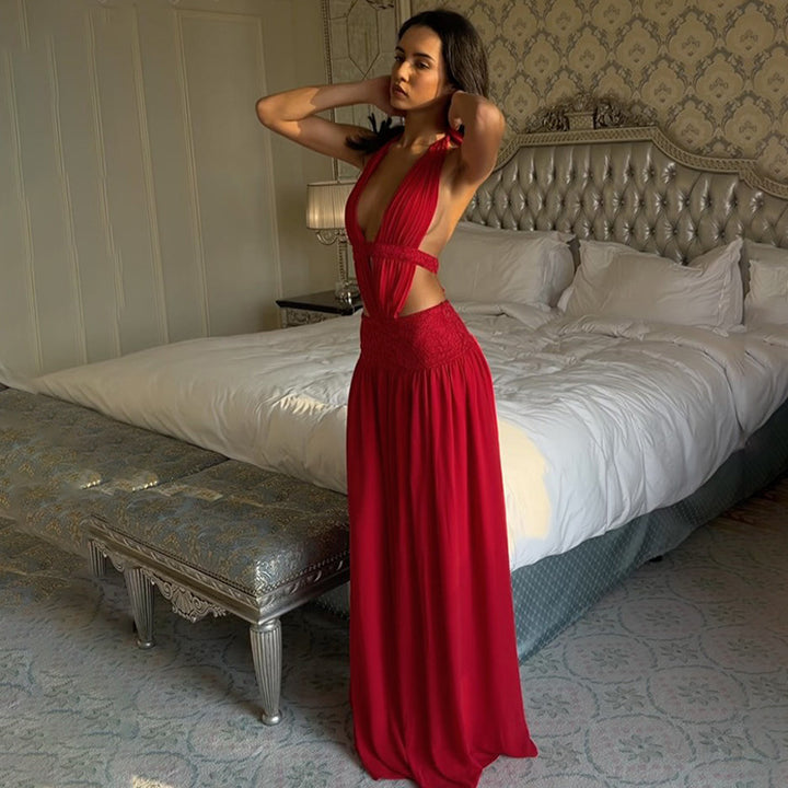 Damen Elegantes Abendkleid mit tiefem Ausschnitt und seitlichen Cut-Outs Drune