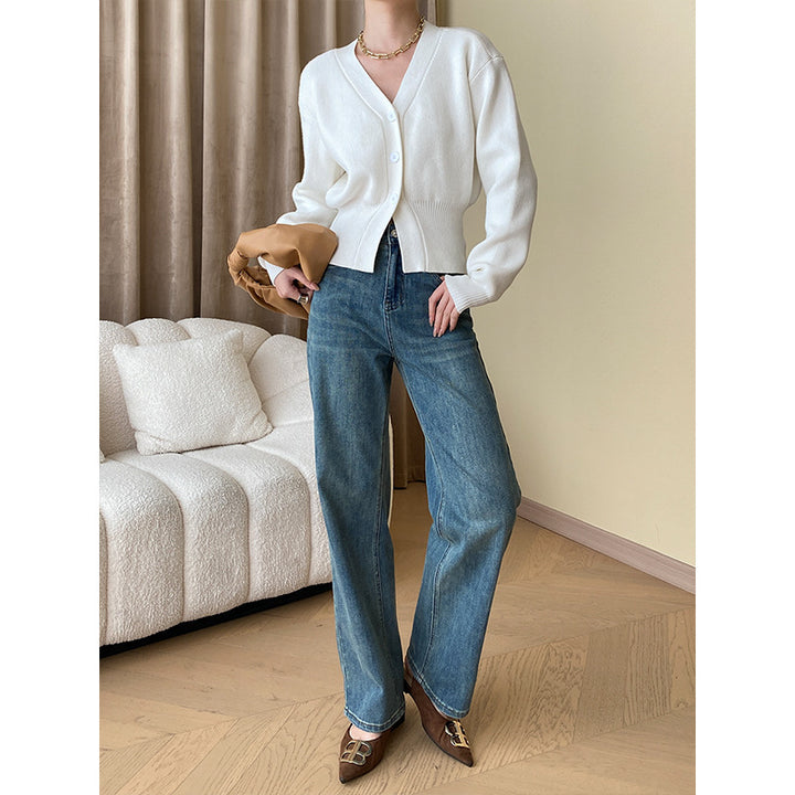 Damen Strickjacke mit V-Ausschnitt und Knopfdetails Drune