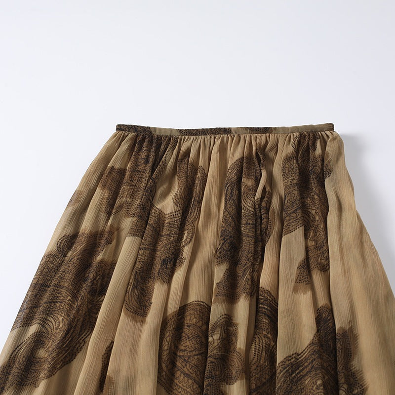 Damen Maxirock aus Chiffon mit Plissée, Elastischem Bund und Volantsaum Drune