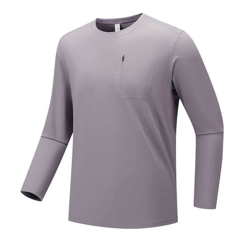 Herren Multifunktionales Langarm-Techshirt mit Brust-Reißverschlusstasche Drune