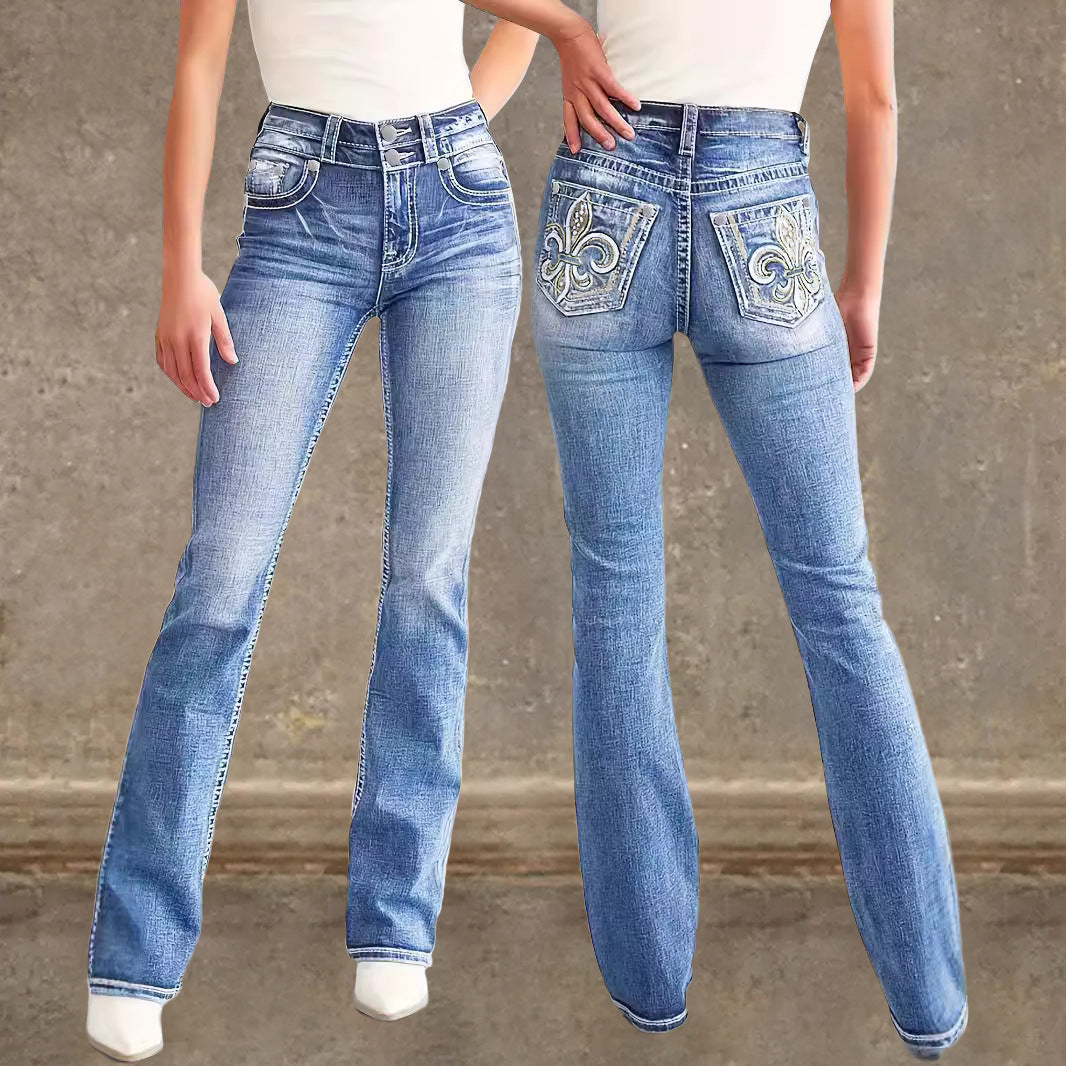 Damen Flared Jeans im Vintage-Stil mit hochgradigem Detail und raffinierten Stickereien Drune