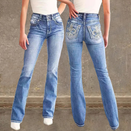 Damen Flared Jeans im Vintage-Stil mit hochgradigem Detail und raffinierten Stickereien Drune