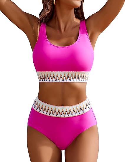 Damen Hochgeschnittener Sport-Bikini mit farbigem Bund Drune