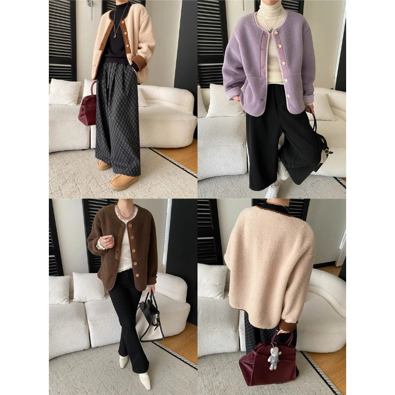 Damen kuschelige Fleecejacke mit Knopfleiste und praktischen Taschen Drune