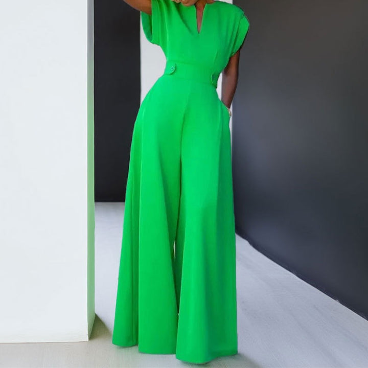 Damen Eleganter Jumpsuit mit tiefem V-Ausschnitt und weitem Bein Drune