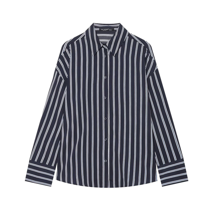 Damen Oversize-gestreifte Hemdbluse mit Kentkragen und durchgehender Knopfleiste Drune