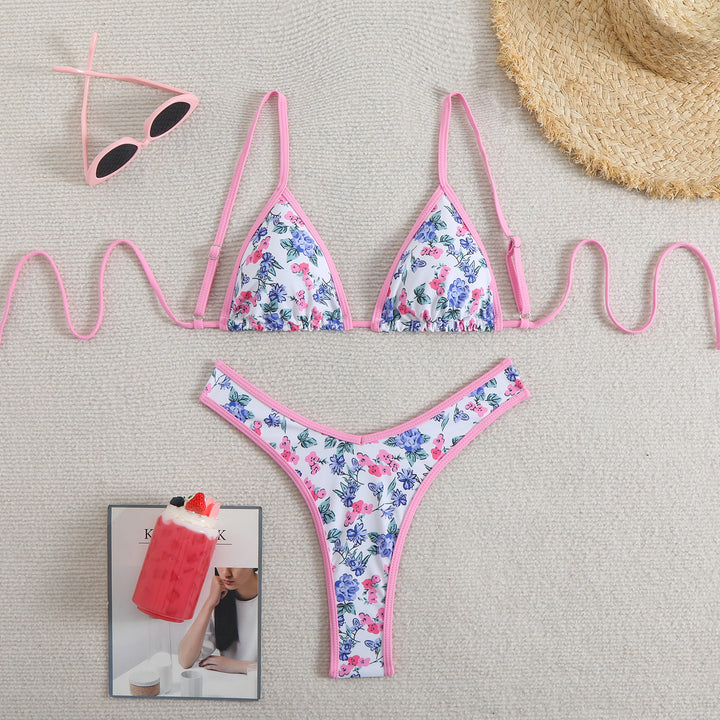 Damen Triangel-Bikini-Set mit floralem Muster und verstellbaren Trägern Drune