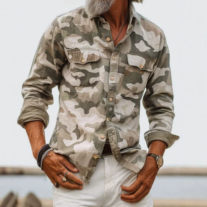 Herren Camouflage-Langarmhemd