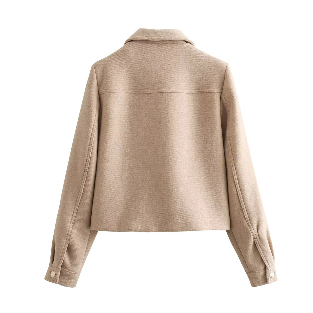 Damen nan kurze Wolloptik-Boxyjacke mit aufgesetzten Pattentaschen und klassischem Kragen Drune