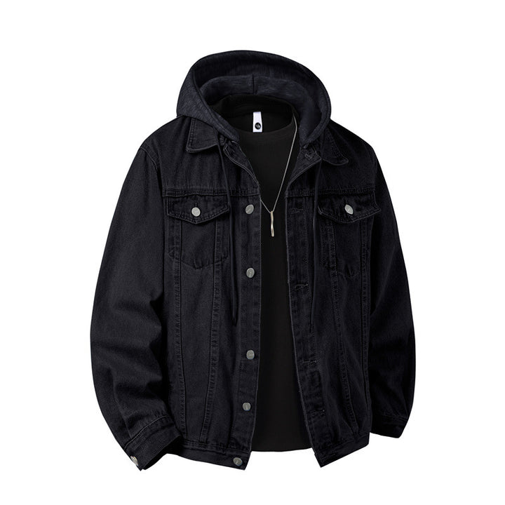Herren nan Jeansjacke mit angenähter Kapuze Lagenlook robuste Baumwollmischung Drune