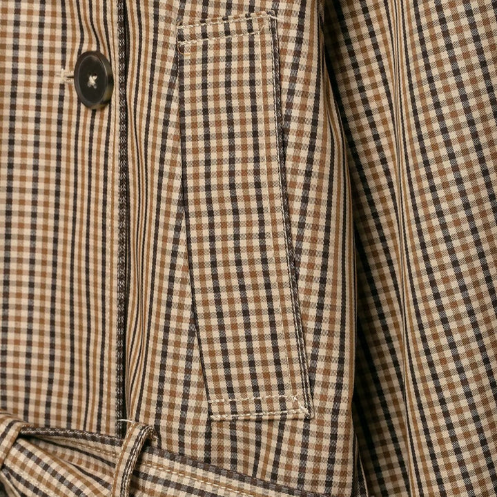 Damen Kurz-Trenchjacke im Glencheck mit kastiger Silhouette, Bindegürtel und Raglanärmeln Drune