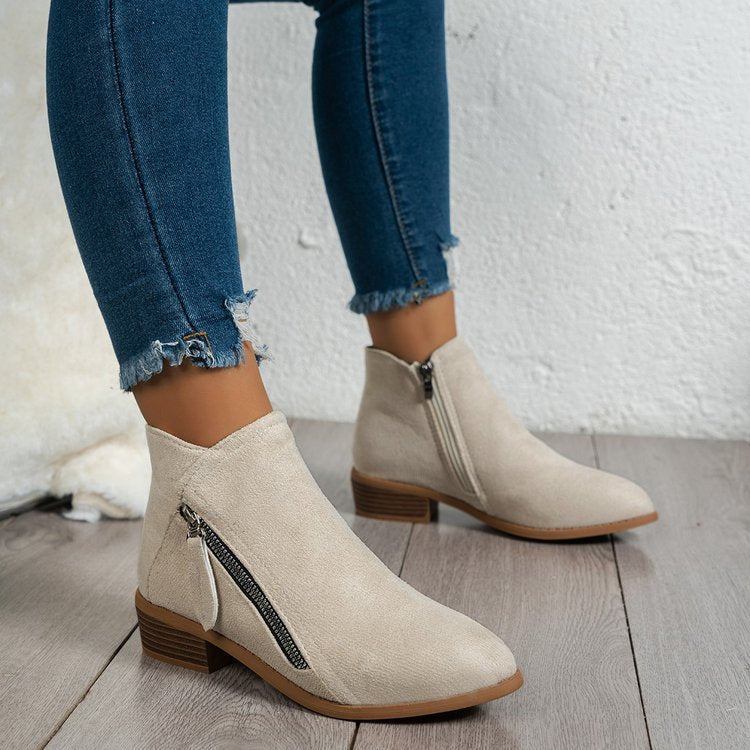 Damen Stiefel mit seitlichem Reißverschluss und elegantem Samtoberfläche Drune