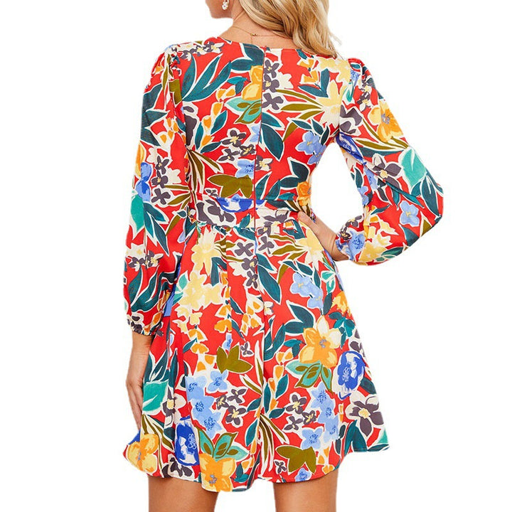 Damen Minikleid mit schmalem V-Ausschnitt und langen Puffärmeln Drune
