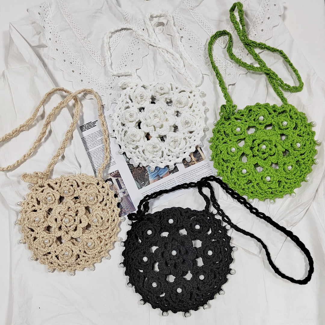 Damen Häkel-Handtasche mit Perlenverzierungen Drune