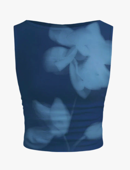 Damen ärmelloses Crop-Top mit floralem Motiv und figurbetontem Schnitt Drune