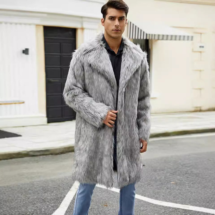 Herren Modischer Kunstpelzmantel mit breitem Kragen und bequemer Passform Drune