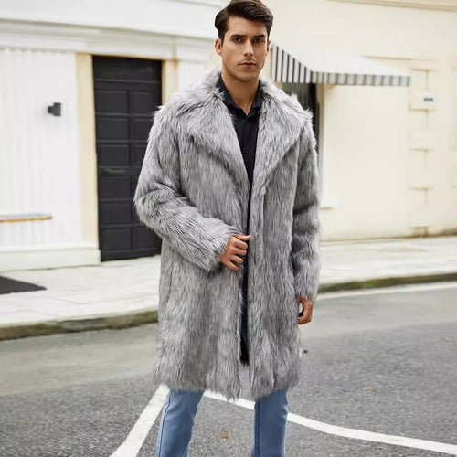 Herren Modischer Kunstpelzmantel mit breitem Kragen und bequemer Passform Drune