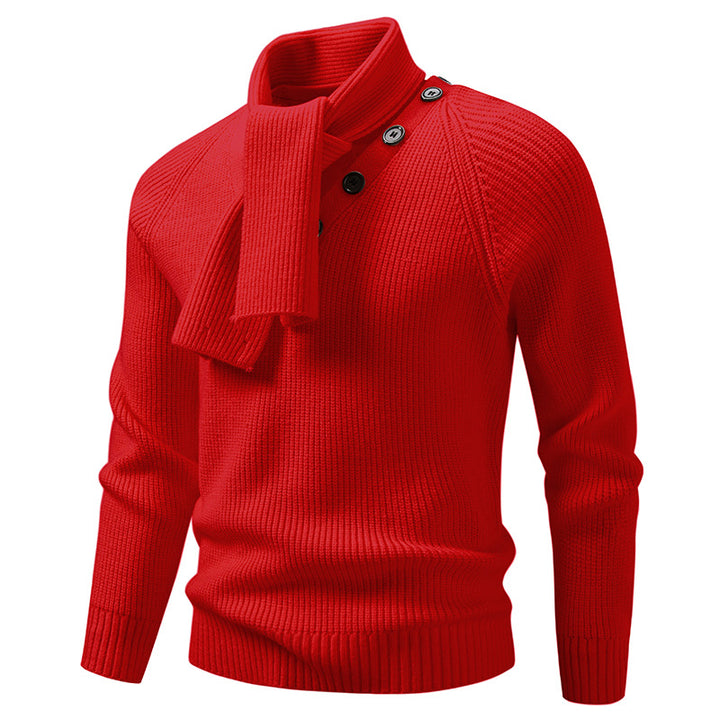Herren Strickpullover mit integriertem Schlauchkragen-Schal und Knopfdetail Drune