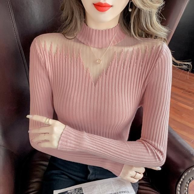 Damen eleganter Pullover mit transparenten Akzenten Drune