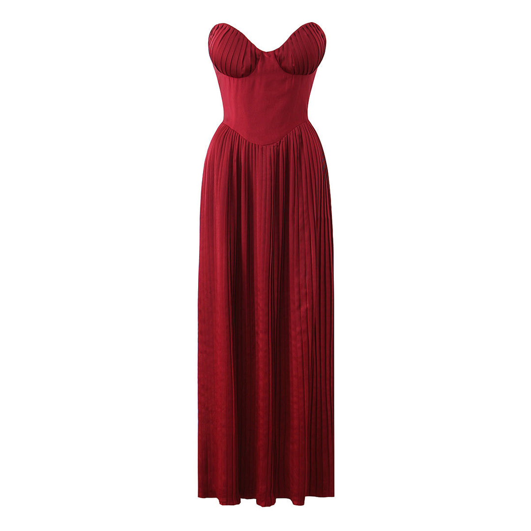 Damen Maxikleid mit herzförmigem Ausschnitt und plissierten Details Drune