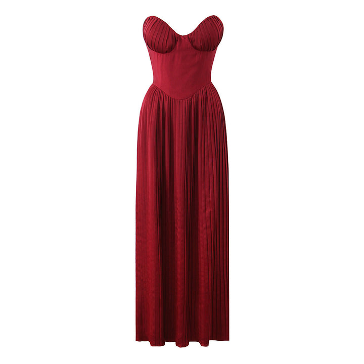 Damen Maxikleid mit herzförmigem Ausschnitt und plissierten Details Drune