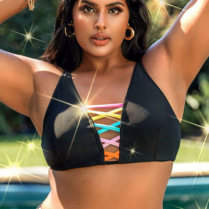 Damen Bikini-Oberteil mit farbenfrohem Schnür-Design Drune