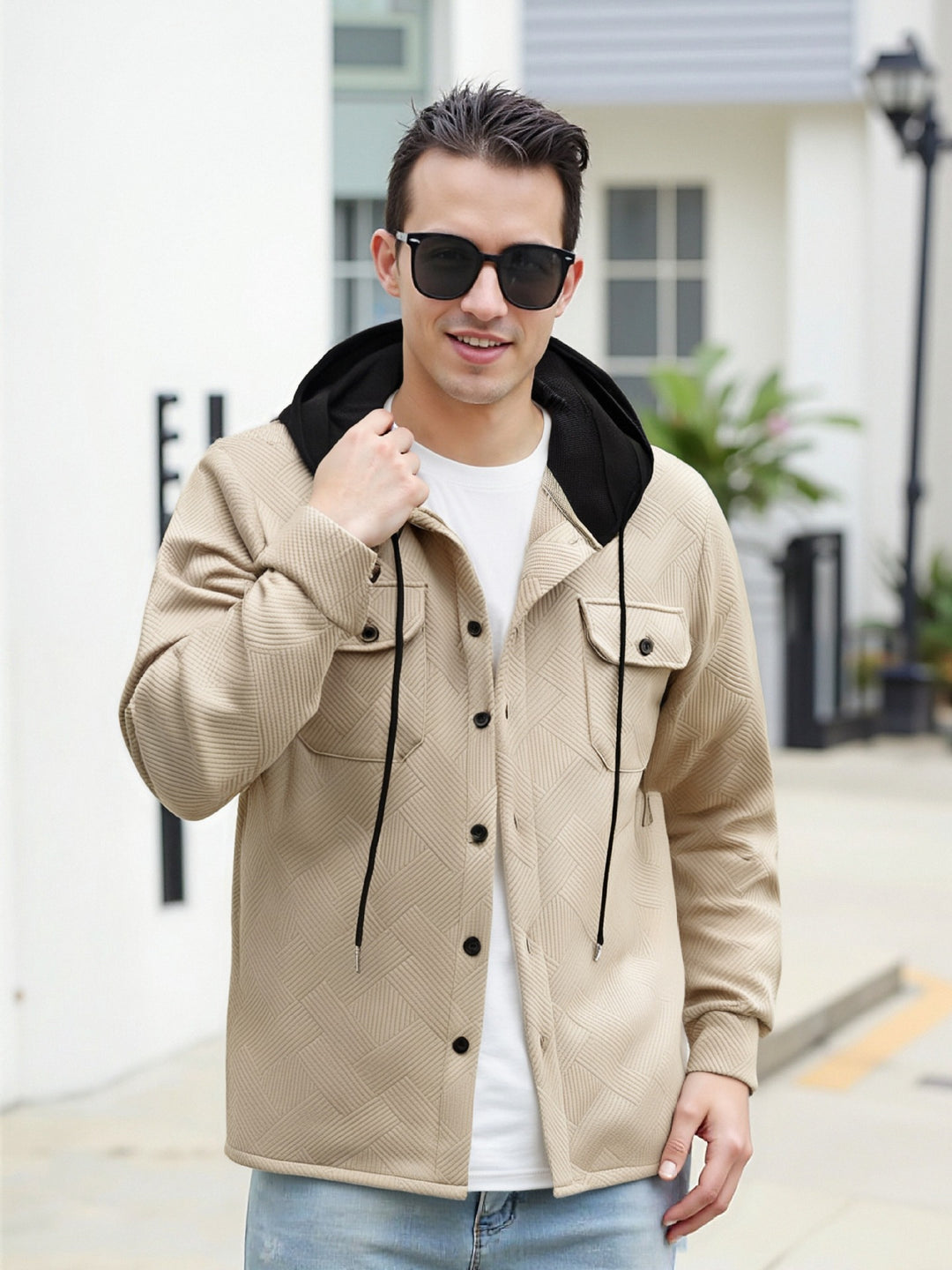 Herren modische Hybrid-Jacke mit abnehmbarer Kapuze und praktischen Taschen Drune