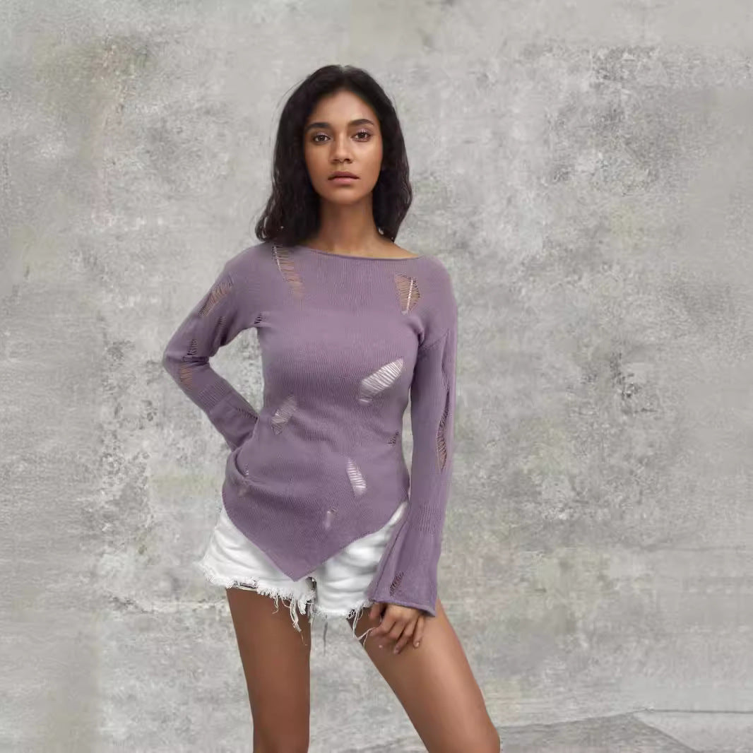Damen modisches Oberteil mit strukturierten Cut-Outs und Ärmeln im Boller-Look Drune