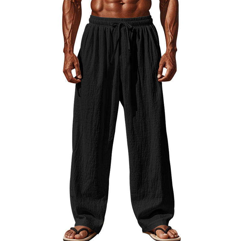 Herren nan luftige Leinen-Sommerhose mit weitem Bein, Faltenfront und elastischem Komfortbund Drune