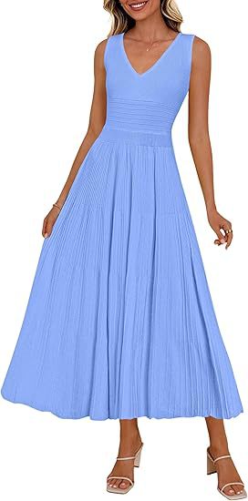 Damen Plisseekleid mit V-Ausschnitt und weitem Saum Drune