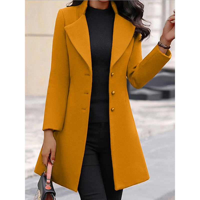 Damen eleganter Wollmantel mit strukturierter Passform und doppelt knopfverschlossenem Design Drune