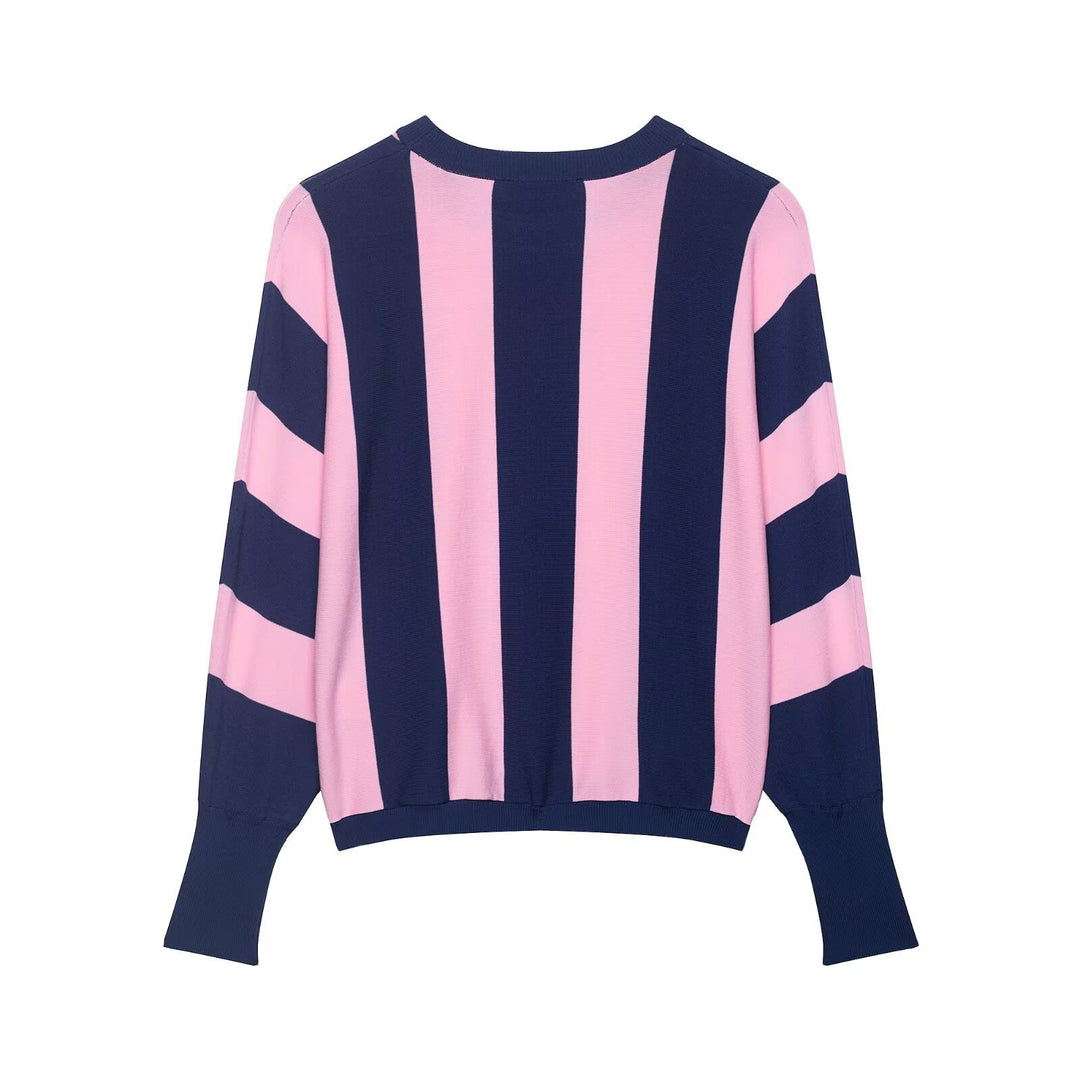 Damen weit geschnittener Strickpullover mit breiten Streifen und Raglanärmeln Drune
